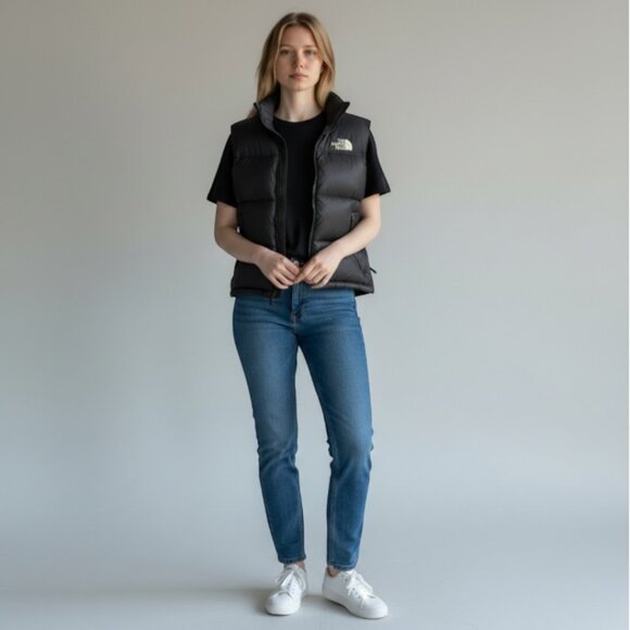 The North Face 700 Goose Down Puffer Vest Black Hideaway Hood Women's Medium - Picture 3 of 16